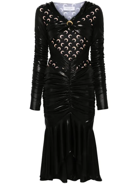 Marine Serre Regenerated draped midi dress Black WDR242CJER0003IT99