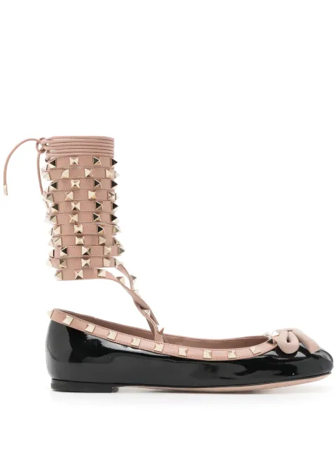 Valentino Garavani Rockstud lace-up leather ballerinas Black WS0HQ2VNW