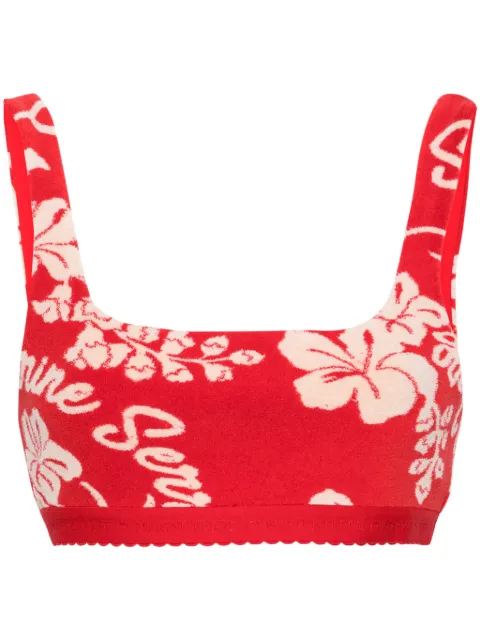 Marine Serre floral-jacquard towel bralette Red WTO390CJER0035RD10