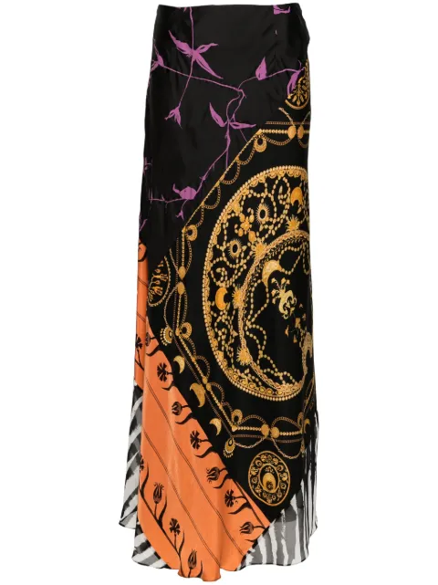 Marine Serre Regenerated Scarves mix-print midi skirt Black WSK045UWOV0036MU00