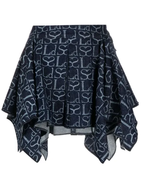 Ludovic de Saint Sernin monogram-pattern asymmetric miniskirt Blue AW23SK003WDEN001