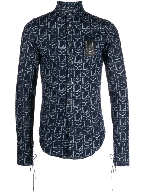 Ludovic de Saint Sernin monogram-print logo-patch shirt Blue AW23SH003UDN002