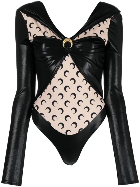 Marine Serre Regenerated laminated bodysuit Black WTO392RJER0015BK99