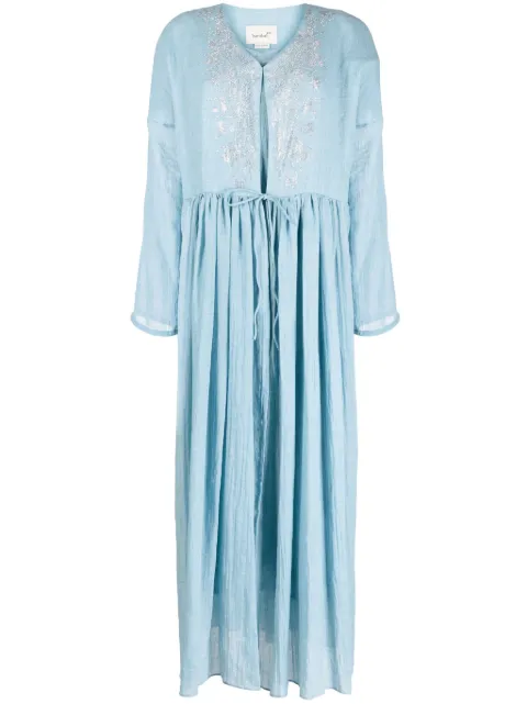 Bambah embroidered pleated kaftan dress Blue BMRM2416
