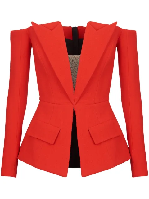 Balmain off-shoulder virgin-wool top Red BF0AP170WB86