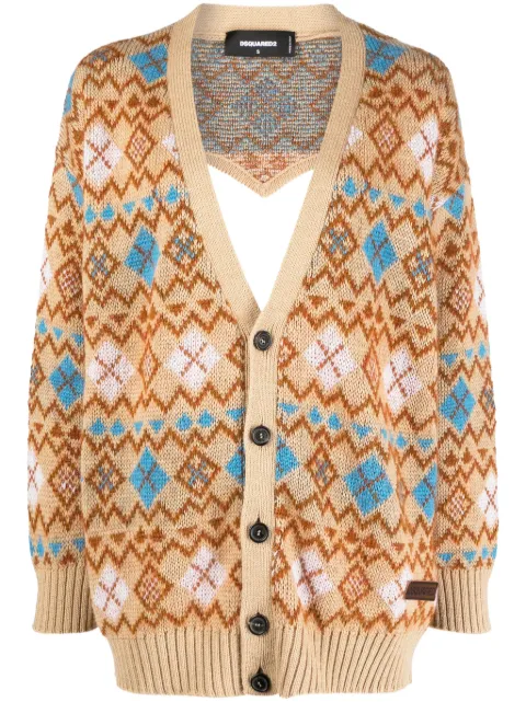 DSQUARED2 geometric-print wool cardigan Neutrals S72HA1154S18363