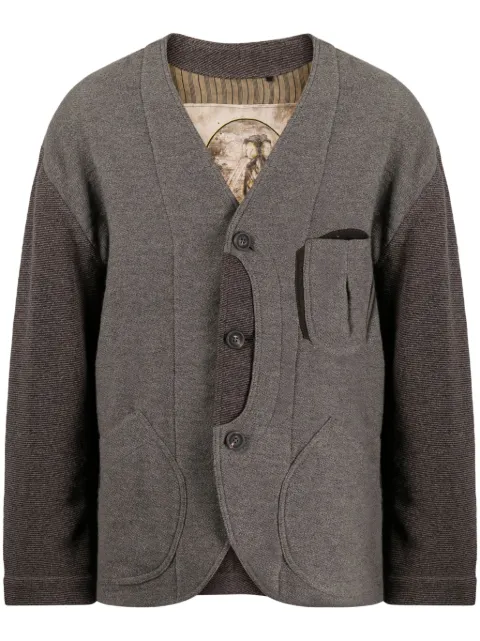 Ziggy Chen patchwork-design V-neck jacket Grey 0M2330913