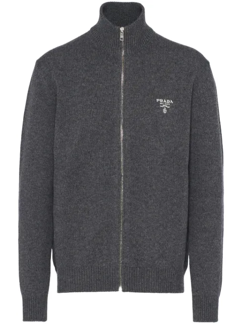 Prada logo-embroidered zip-up cardigan Grey UMG245S23211LM