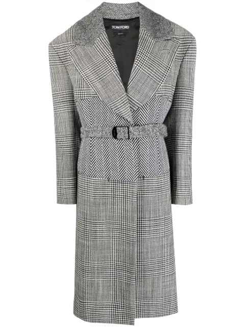 TOM FORD patchwork belted wool coat Black CP1579FAX1083
