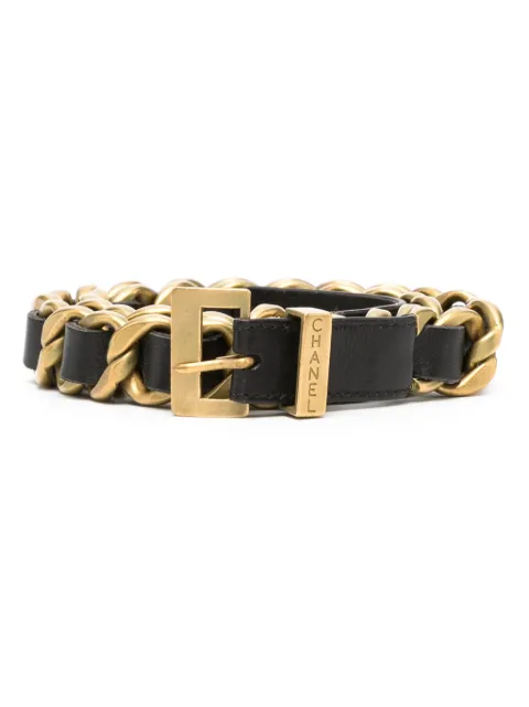 CHANEL Pre-Owned 1990s buckled leather-and-chain belt Black CHNL1800XX