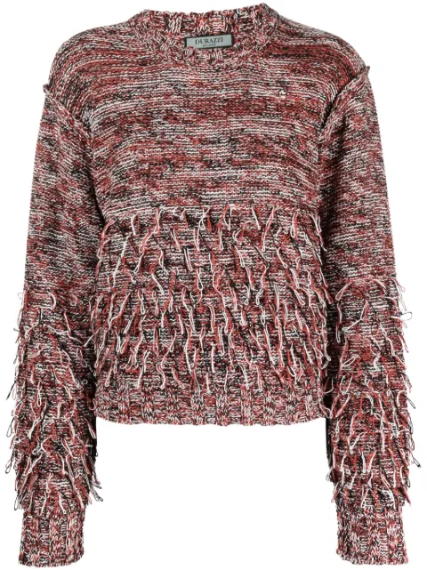 Durazzi Milano fringe-detail crew-neck sweatshirt Red FW23AK09