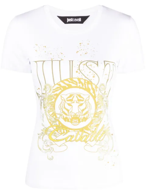 Just Cavalli Tiger Head-motif cotton T-shirt White 75PAHF03CJ202