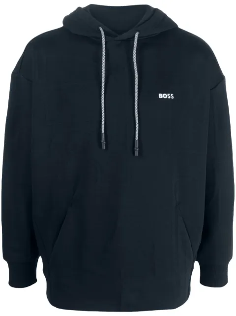 BOSS logo-embroidered drawstring hoodie Blue 5049379910250180