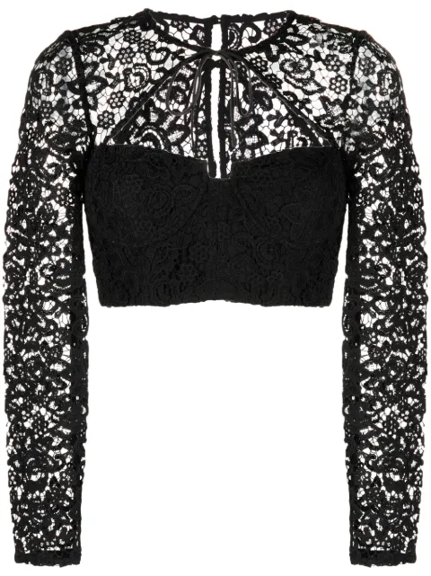 Self-Portrait corded-lace crop top Black AW23002TB