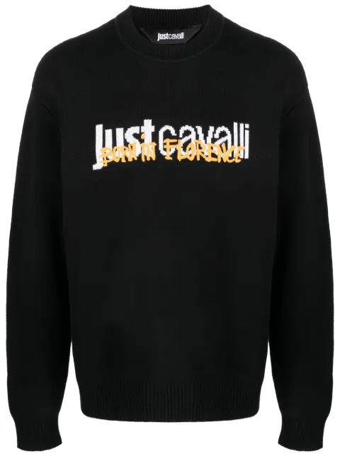 Just Cavalli intarsia knit logo cotton jumper Black 75OAFM02CM40N
