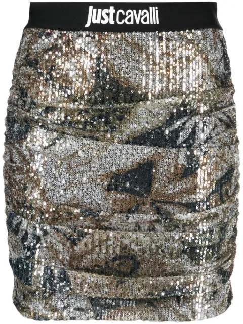 Just Cavalli sequined ruched skirt Silver 75PAE813N0248