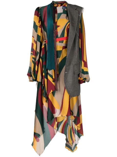 Kolor layered-panels asymmetric midi dress Multicolour 23WCLO03117