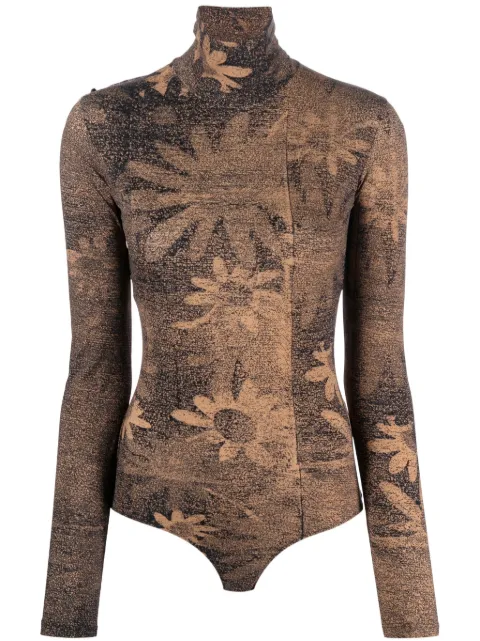 MM6 Maison Margiela flower-print high neck bodysuit Brown S62NA0066S24636