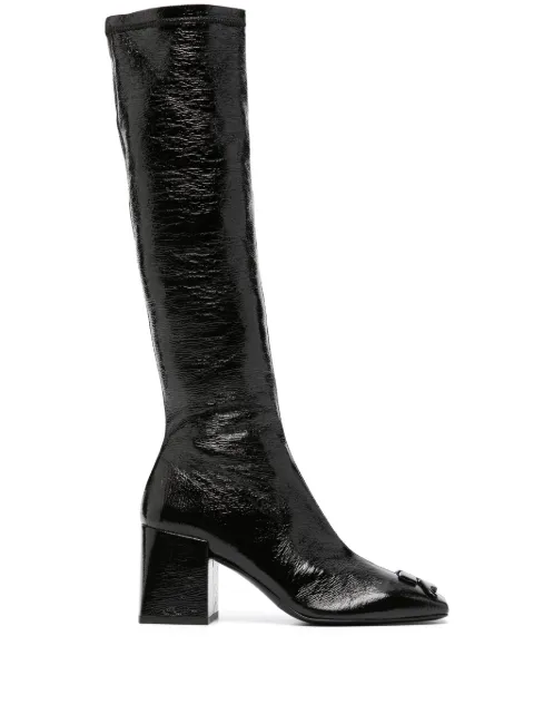 Courrèges 75mm raised-logo leather knee boots Black 323SBT002VY0015