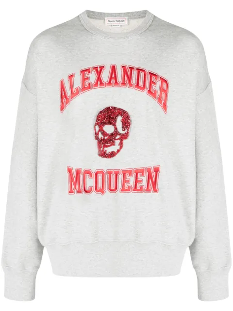 Alexander McQueen logo-embroidered cotton hoodie Grey 754562QVX43