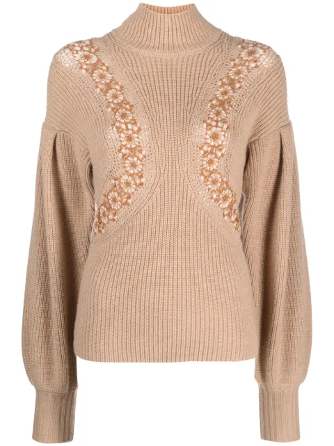 Ulla Johnson crochet-detail merino jumper Brown FA230714