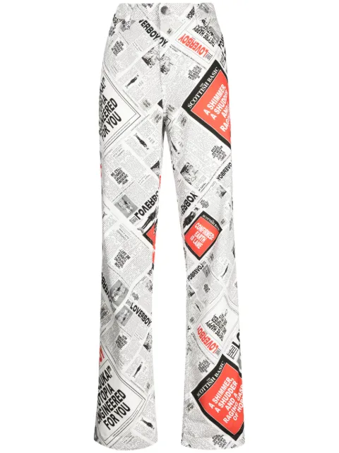 Charles Jeffrey Loverboy newspaper-print wide-leg jeans White 31040101