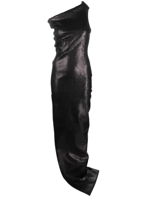 Rick Owens asymmetric-neck sequinned maxi dress Black RO02C1520SRAWM1