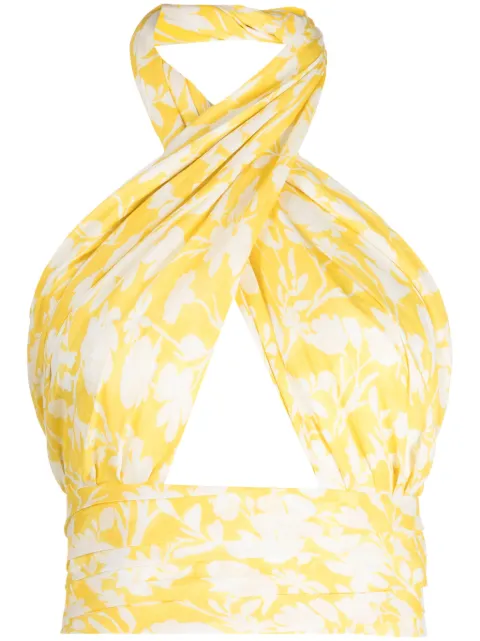 Bambah Catania floral-print cropped top Yellow BMRE2417