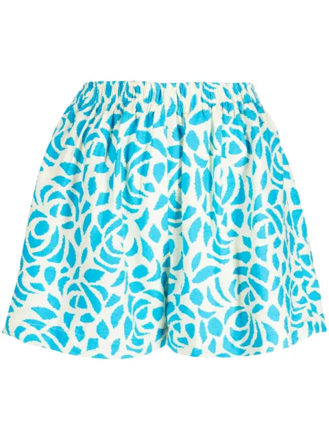 Bambah Camelia floral-print linen shorts Blue BMRE2429