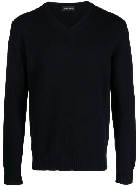 Roberto Collina V-neck merino wool jumper Blue RP37002
