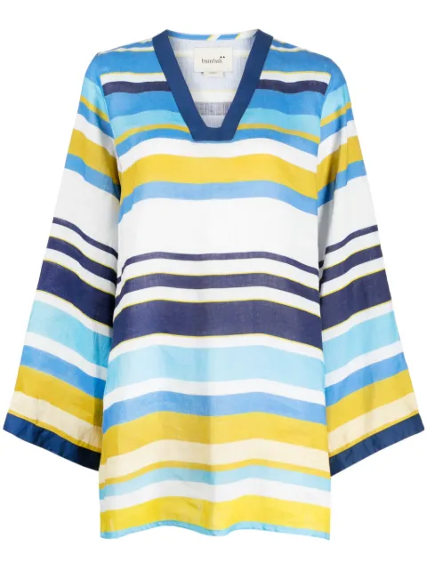 Bambah Rainbow V-neck linen tunic Blue BMRE2411