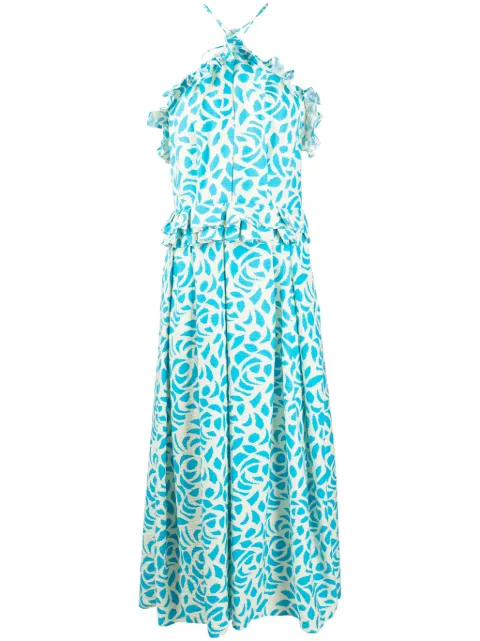 Bambah Camelia-jacquard halterneck midi dress White BMRE2427