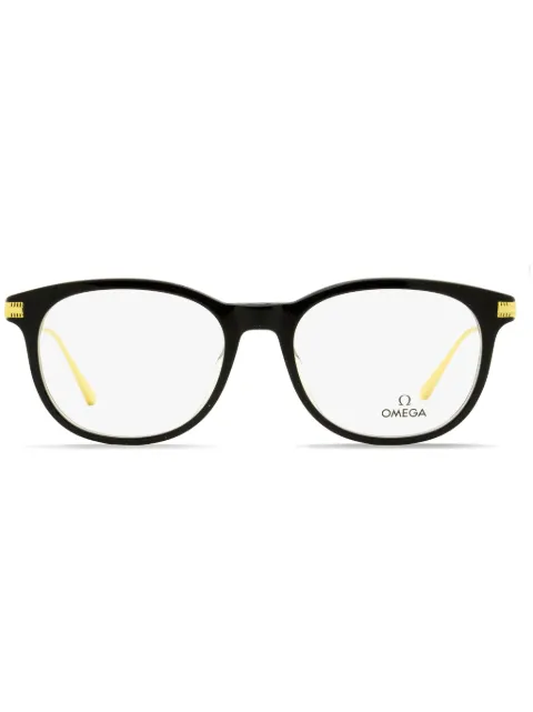 OMEGA EYEWEAR round-frame engraved-logo glasses Black OM5013