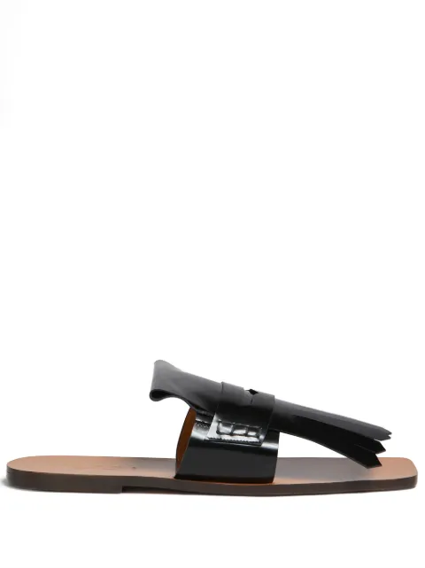 Marni fringed leather flat sandals Black SAMS019800PS679