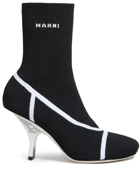 Marni logo intarsia-knit ankle boots Black TCMS010108P6459