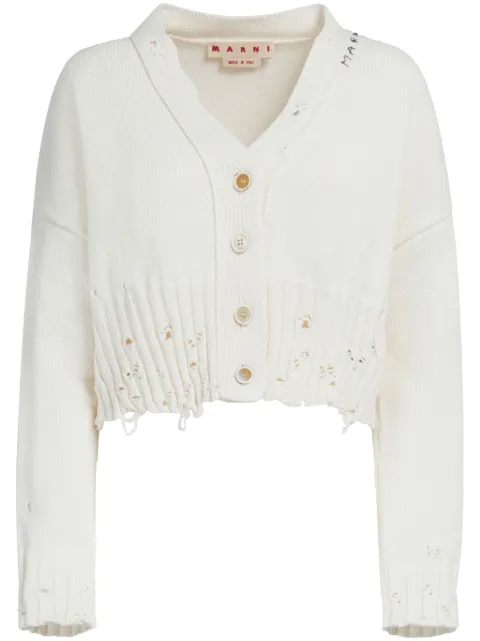 Marni distressed logo-embroidered cardigan White CDMD0223A2UFC652
