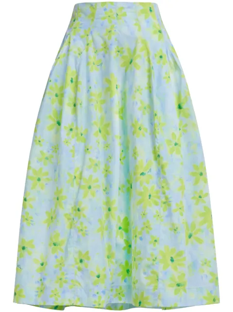 Marni A-line floral-print cotton midi skirt Blue GOMA0605A0UTC330