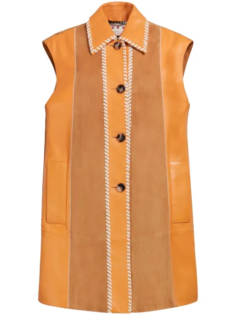 Marni striped whipstitch-trim leather waistcoat Orange GLMX0084QUULA739