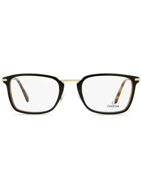 OMEGA EYEWEAR rectangular-frame engraved-logo glasses Brown OM5025