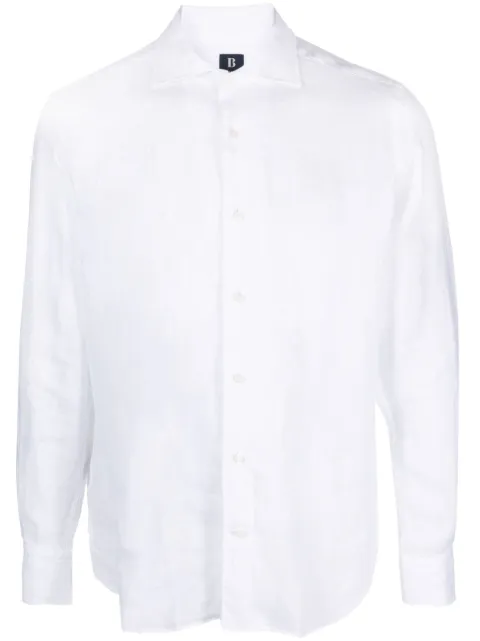 Boggi Milano spread-collar linen shirt White BO22C012201