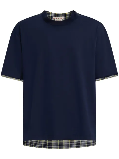 Marni plaid-check panel cotton T-shirt Blue HUMU0286QXUTC017