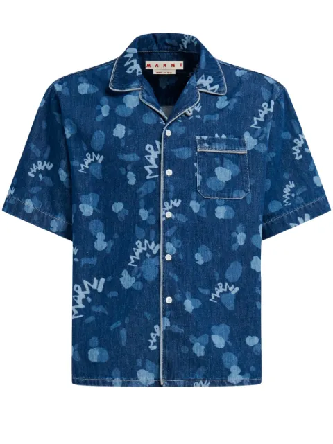 Marni logo-print denim shirt Blue CUJU0017I1USCW08