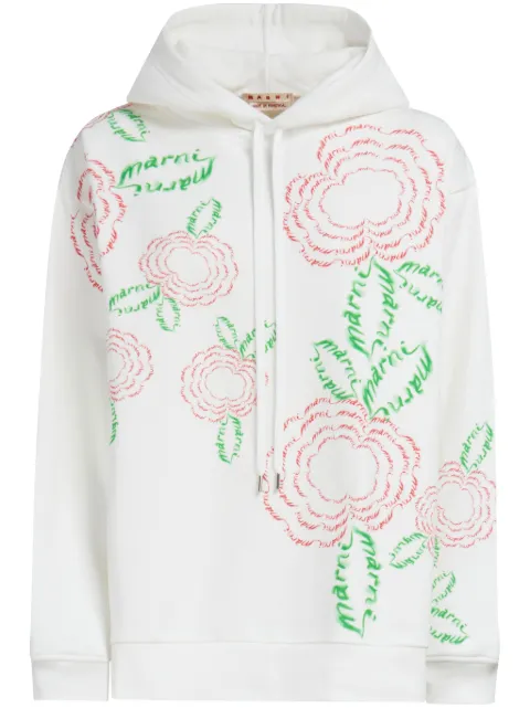 Marni rose-print cotton hoodie White FLJE0179P4USCW26