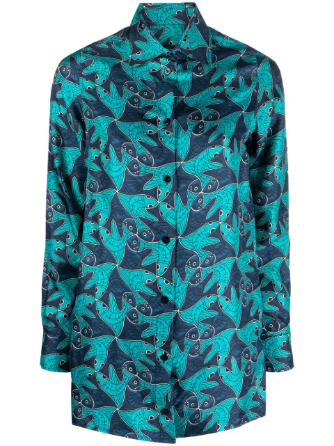 Botter fish-pattern silk shirt Blue WM4028B