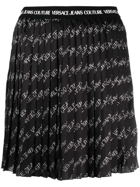 Versace Jeans Couture fully-pleated logo-print miniskirt Black 75HAE820NS336