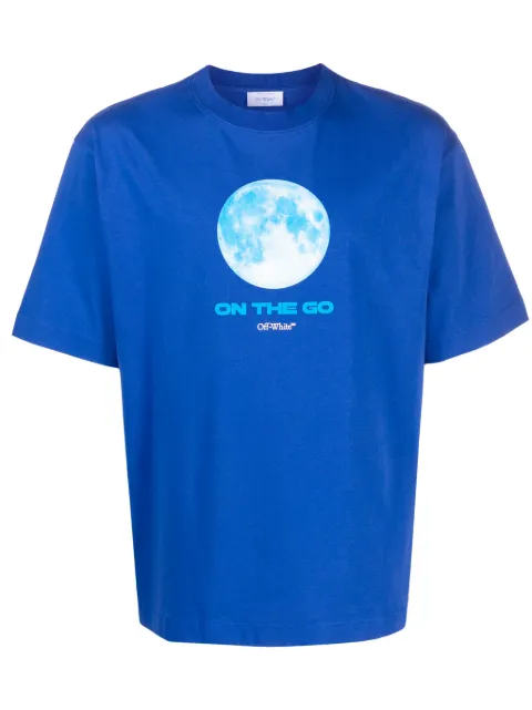 Off-White moon-print cotton T-shirt Blue OMAA120F23JER0116984