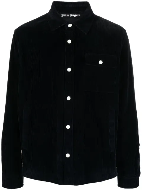 Palm Angels crochet-stripe corduroy shirt jacket Blue PMES008F23FAB001