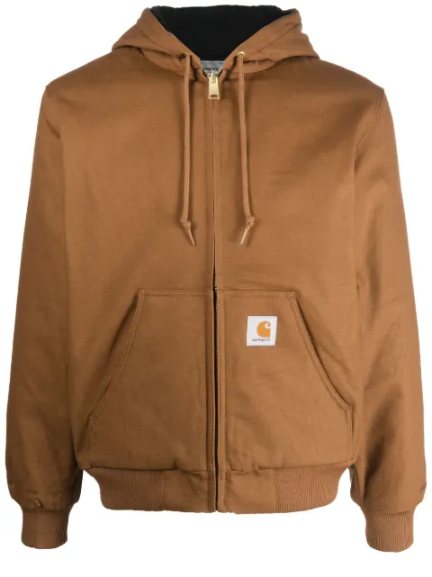 Carhartt WIP logo-patch cotton hooded jacket Brown I023083