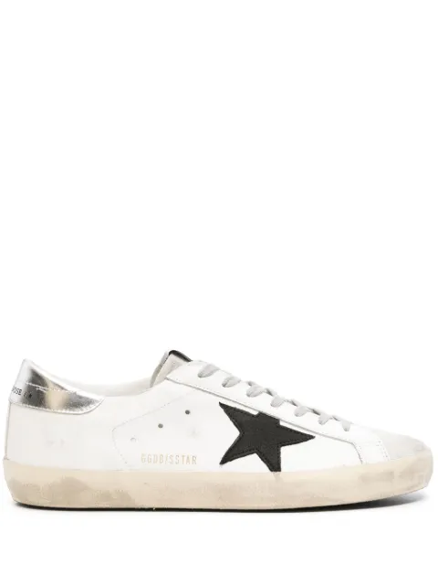 Golden Goose Super-Star trainers in white leather with black nubuck star and silver metallic leather heels tab White GMF00101F005769