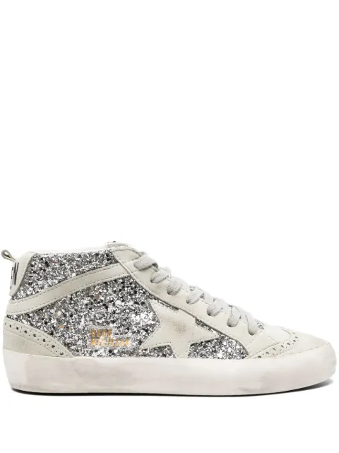 Golden Goose Mid-Star glitter-detail leather sneakers Silver GWF00122F005257